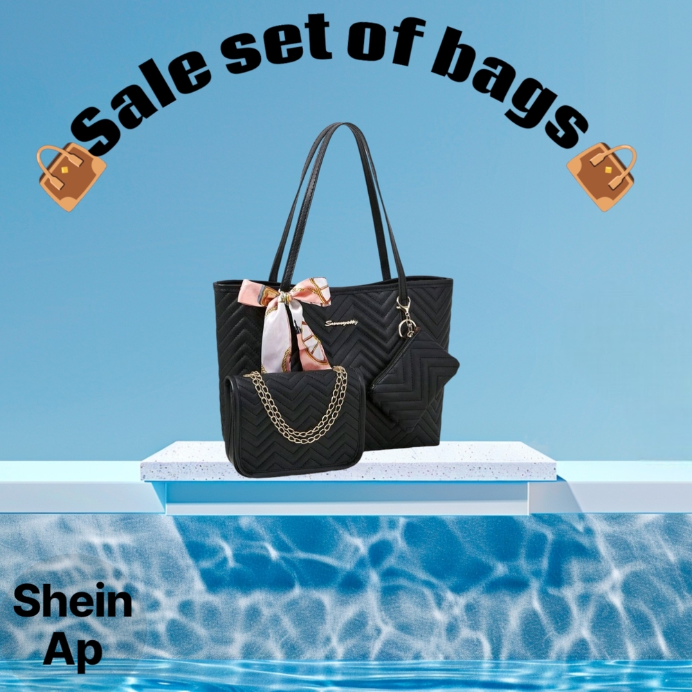 SHEIN Black Tote Bag with Elegant Bow Accent